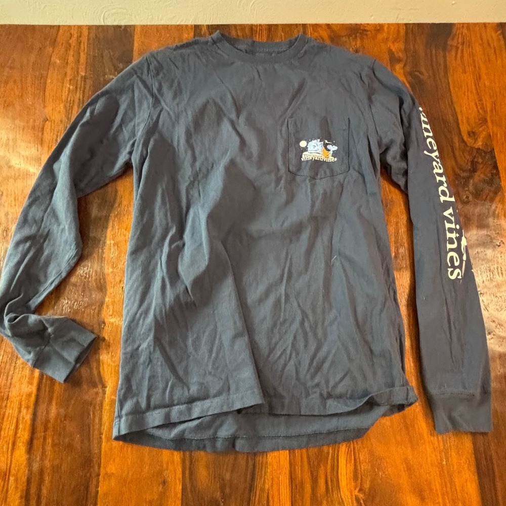 Vineyard Vines Womens XS Halloween Werewolf Whale Long Sleeve Pocket Navy